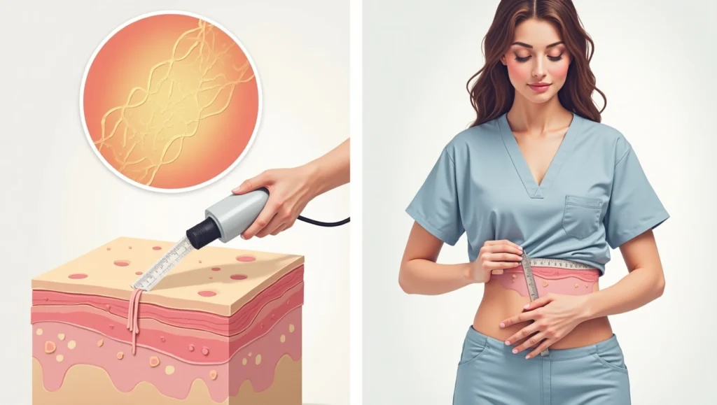 Illustration showing how weight loss affects skin elasticity and causes loose skin when collagen breaks down
