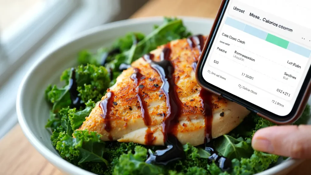 Healthy baked chicken breast nutrition fact with vegetables - low calorie, high protein meal for weight loss diets