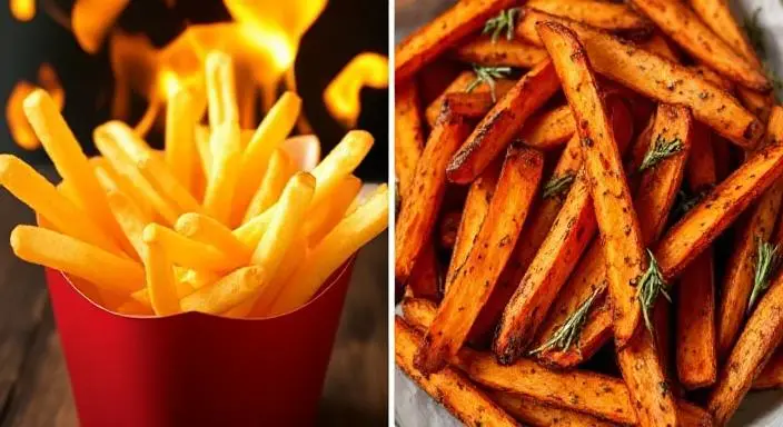 Sizzling french fries in fast food box - fried foods rank high on the list of worst foods for gut health due to inflammatory oils