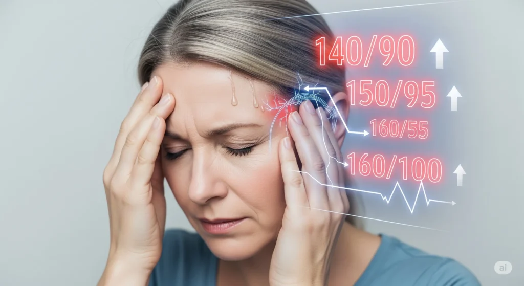 Woman discovering does pain cause high blood pressure during flare-up