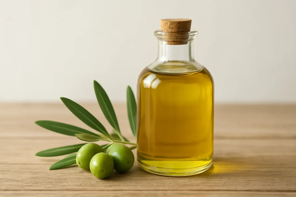 Fresh zaitoon oil bottle with olives showing zaitoon oil benefits for skin