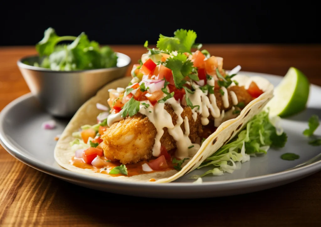 Grilled fish tacos with cabbage and salsa, one of the most healthy fast food choices for seafood lovers.