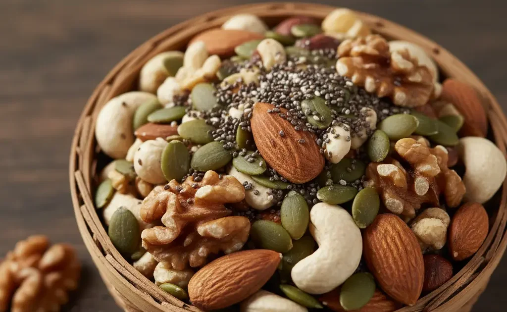 A portable mix of nuts and seeds, a perfect good snack for diabetics for sustained energy.
