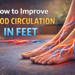 Featured image showing healthy feet with glowing blood flow lines explaining how to improve blood circulation in feet naturally and effectively