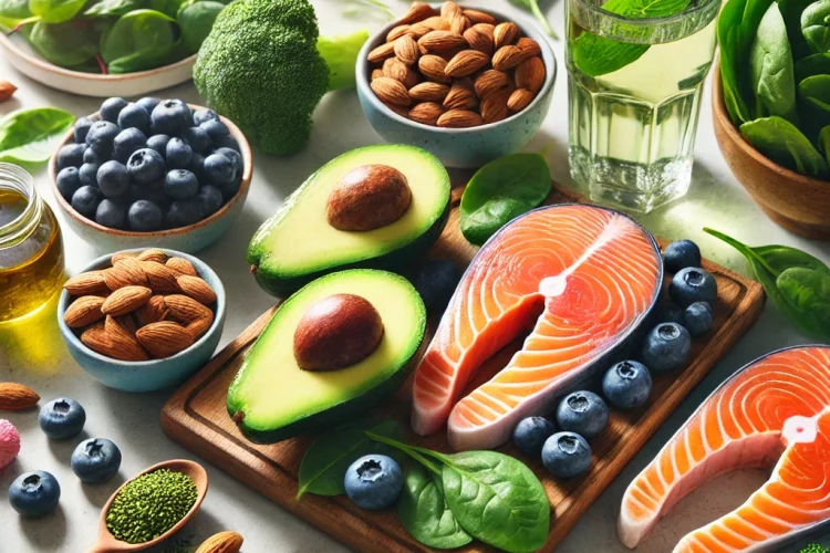 DALL·E 2025-03-19 14.00.50 – A vibrant and healthy assortment of skin-friendly foods that promote glowing skin like celebrities. The image includes fresh avocados, blueberries, al DALL·E 2025-03-19 14.00.50 - A vibrant and healthy assortment of skin-friendly foods that promote glowing skin like celebrities. The image includes fresh avocados, blueberries, al